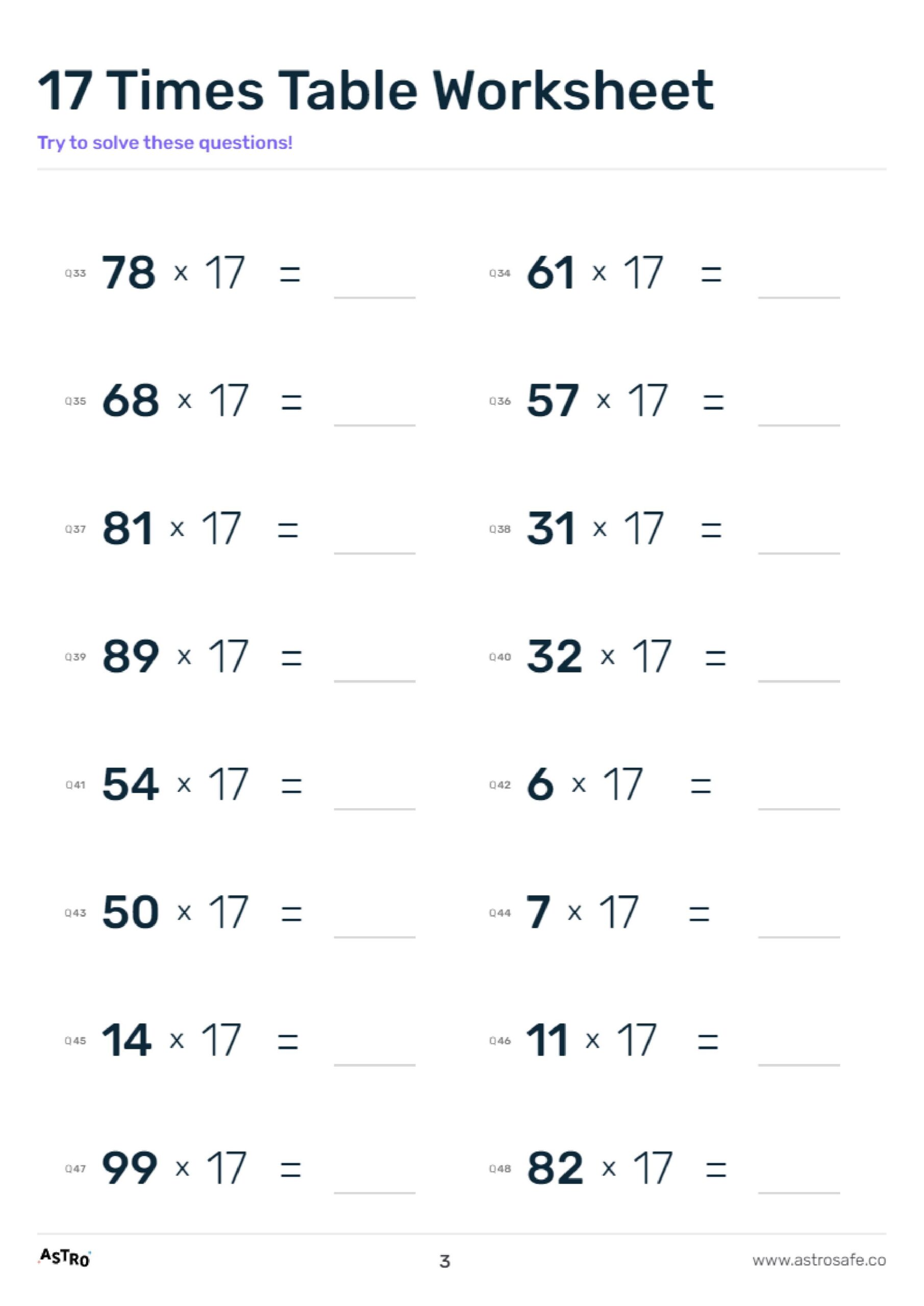 17 Times Table Lessons Printable Worksheets U0026 Charts AstroSafe 17 Times Table Lessons Printable Worksheets U0026 Charts AstroSafe