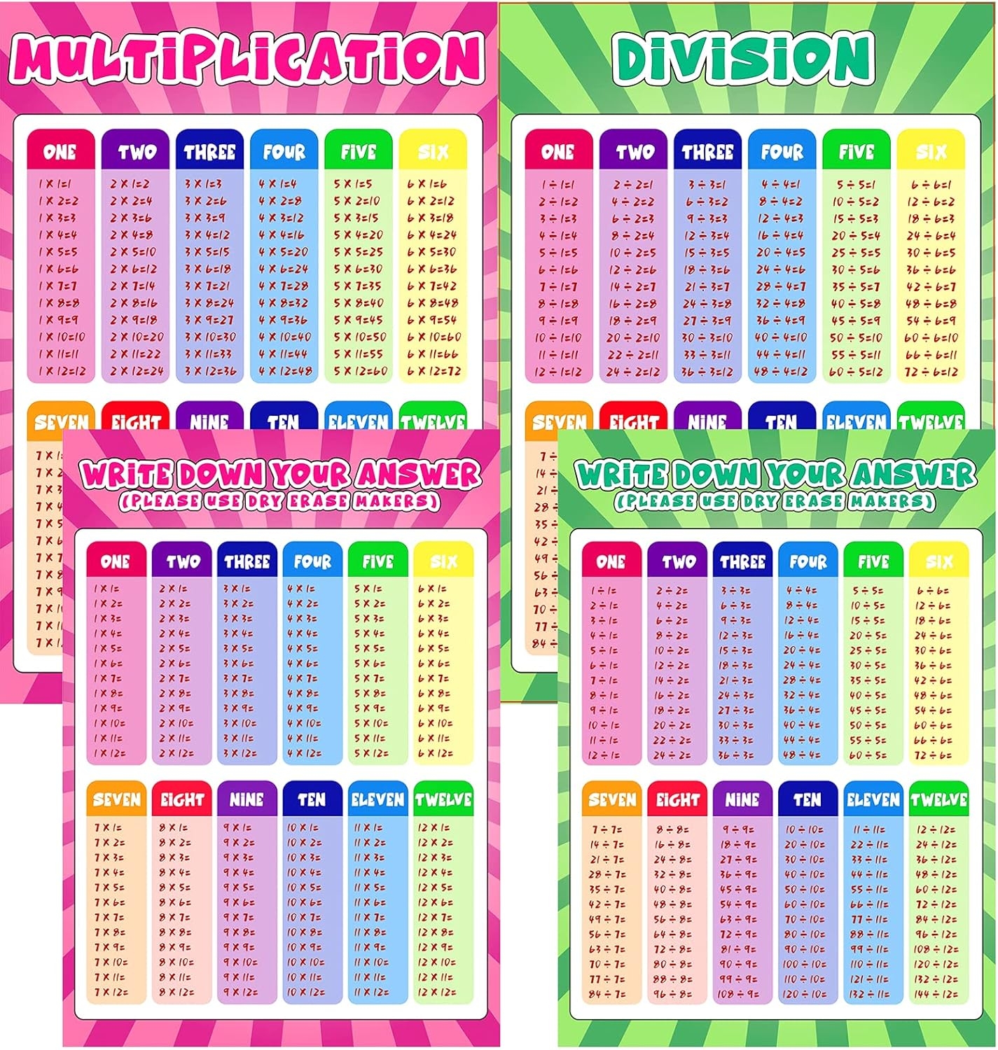 SEEMEY Multiplication Dan Division Chart Set Poster Pendidikan Untuk Kelas Dasar SEEMEY Multiplication Dan Division Chart Set Poster Pendidikan Untuk Kelas Dasar